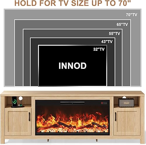 Miniatura 6 de Soporte de TV de granja con chimenea eléctrica de 38 pulgadas para televisión de hasta 70 pulgadas, centro de entretenimiento, consola multimedia,