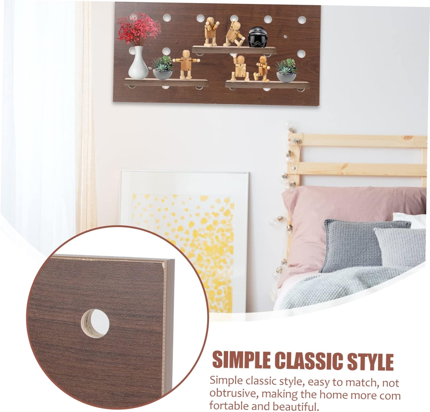 Large Wooden Pegboard Organizer for Walls Wall-Mounted Storage for Home Kitchen and Office Hats Bags Keys and Crafts Black Walnut Color