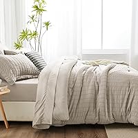 Vista 6 de CozyLux Juego de edredón de sirsaca tamaño matrimonial con sábanas, ropa de cama beige en una bolsa, 7 piezas, juegos de ropa de cama para todas