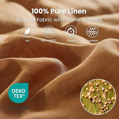 Miniatura 2 de Simple&Opulence Juego de sábanas 100% de lino, 4 piezas de lino francés natural (1 sábana encimera, 1 sábana bajera, 2 fundas de almohada), ropa de