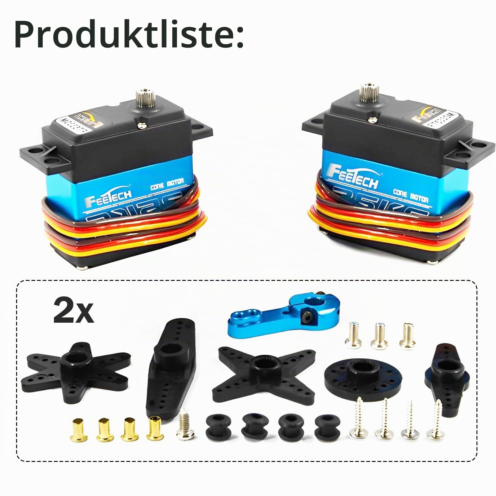 Feetech FT5330M Digitaler RC-Kern-Servomotor, 35 kg, wasserdicht, Metallgetriebe, 25T, Servo-Armhupe, 180 Grad, 6 V-7,4 V, für Metallgetriebe, 1/8, 1/10, Baja-Auto (2 Stück)