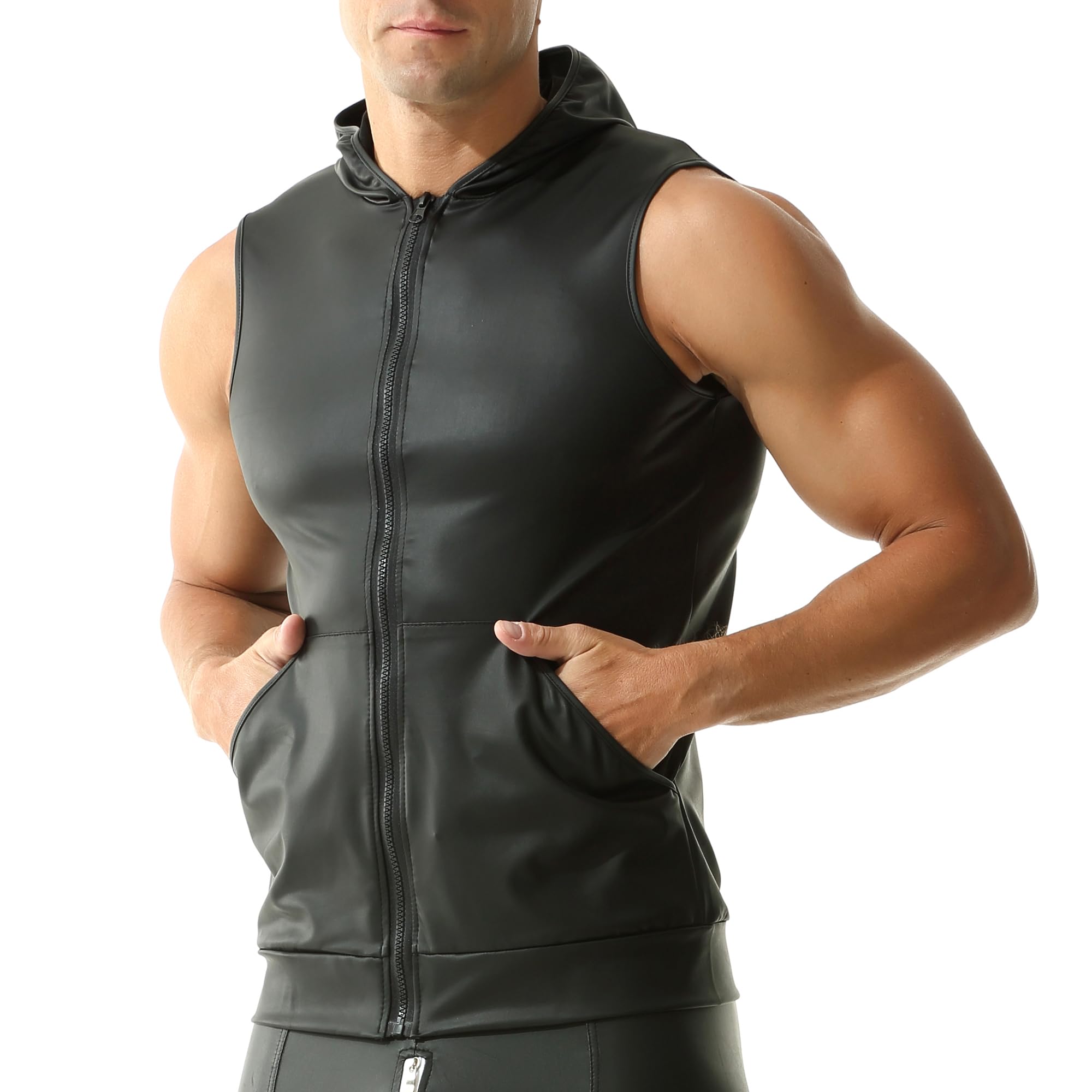YUFEIDA Męskie podkoszulki, bez rękawów, podkoszulek ze sztucznej skóry, Muscle Fit, kamizelka, topy, koszule, modne podkoszulki