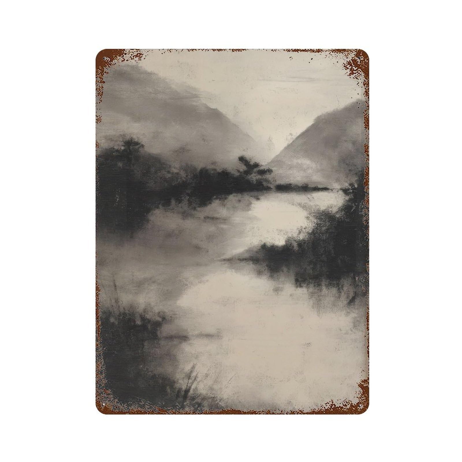 xiaoxiaoshen Mountain River. Monochrome Minimalism Wall Decor Art Metal Tin Poster Modern Home Decor Art Home Bar Shop Decorations Vintage Sign 40x30cm