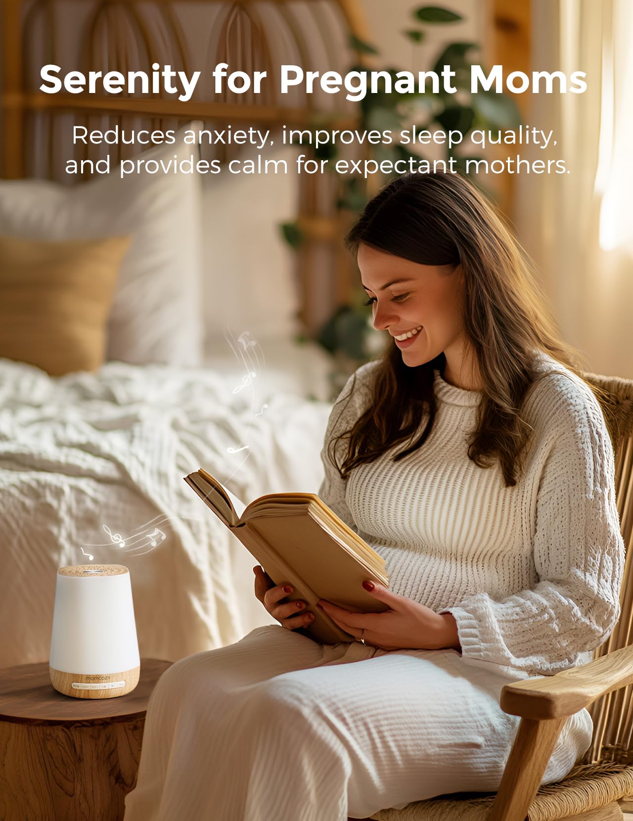 Momcozy Baby White Noise Sound Machine, App Control Sleep Soother | 34 spokojne audio, 7-kolorowa lampa, timer, niestandardowa rutyna na dobranoc, trener malucha i gra dotykowa, słoje drewna