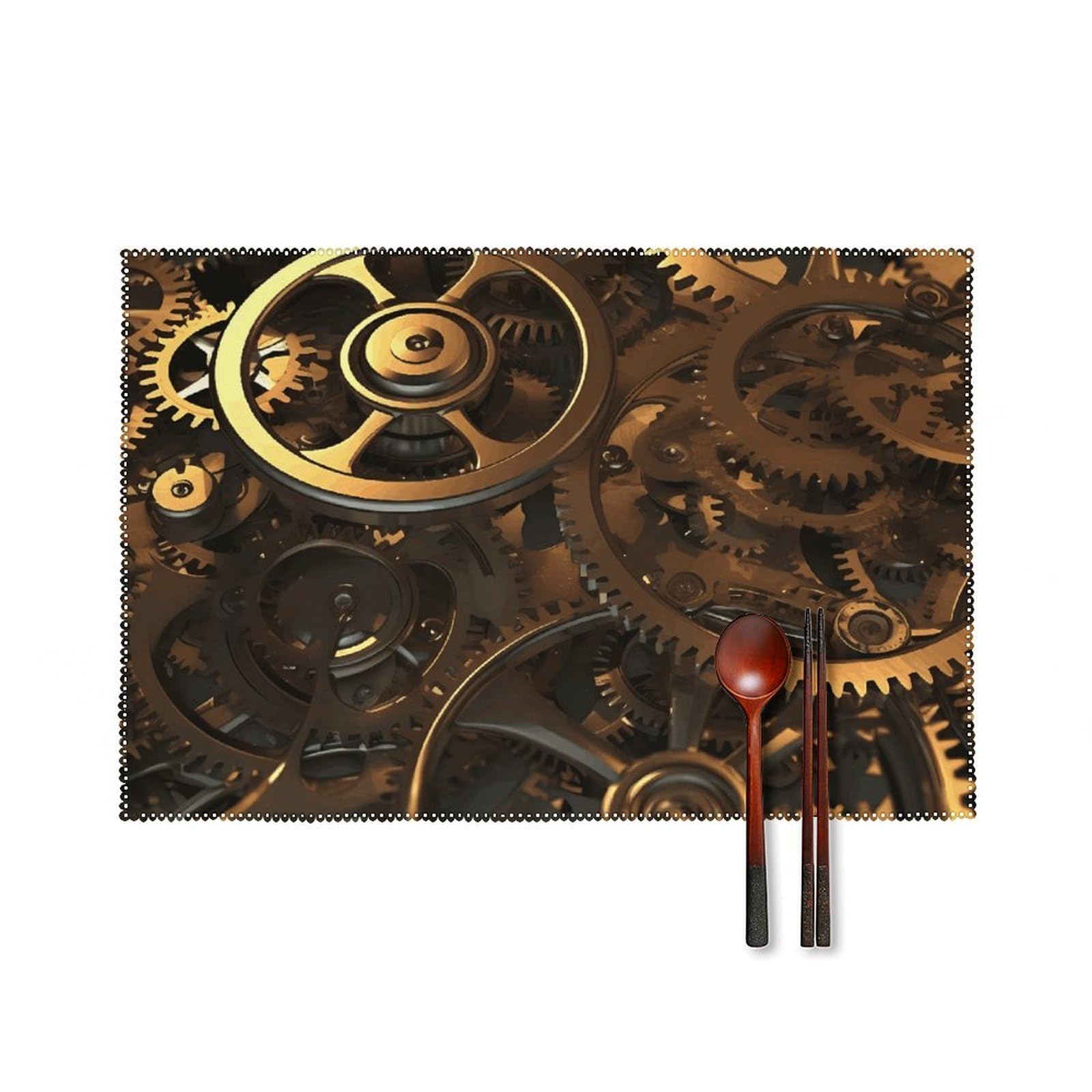 Cool Steampunk Gears Placemats Set of 6 Wipeable Table Mats for Kitchen Dining Table Heat Resistant Waterproof Modern Indoor/Outdoor Non-Slip Easy Clean Place Mats