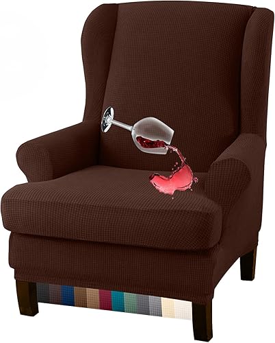 Granbest Funda para silla con respaldo de ala, repelente al agua, 2 piezas, tela jacquard de alta elasticidad, fundas para silla con respaldo de ala