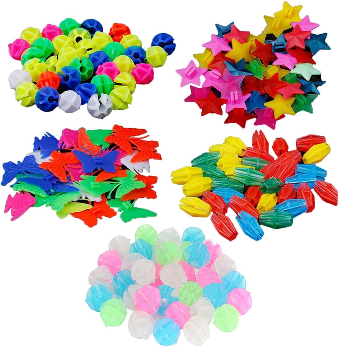 170pcs Colorful Assorted Shaped Plastic Clip Beads for Bike Wheel Spokes Includes Pentagram Fish Luminous Round and Shuttle Beads Easy to Install Bicycle Decorations for Adults