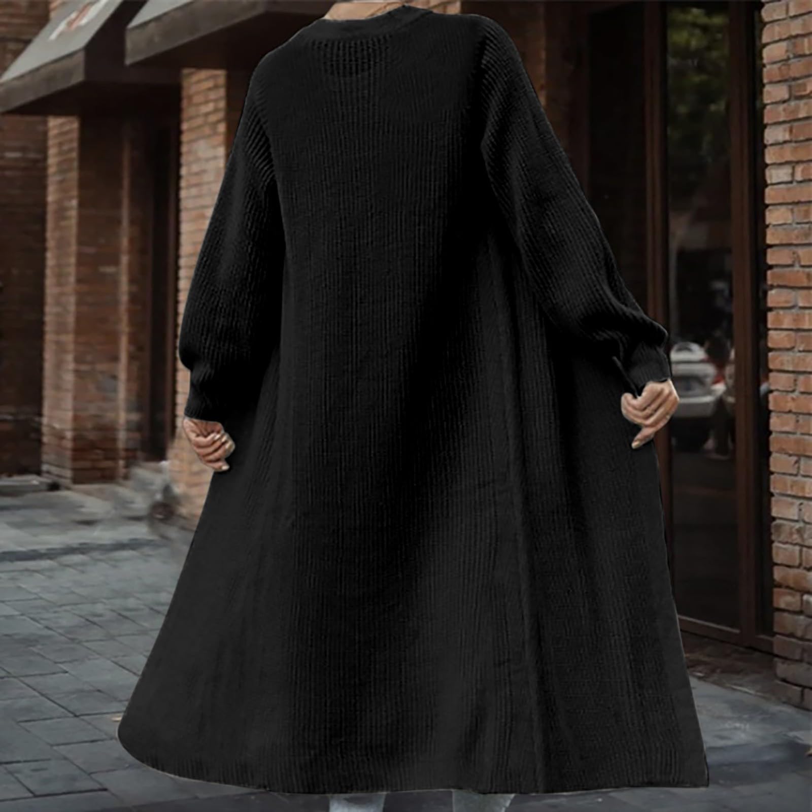 Chaqueta de punto para mujer, chaqueta de punto frontal abierta, cárdigan largo para mujer, monocolor, ligero, elegante, abrigo de punto cálido