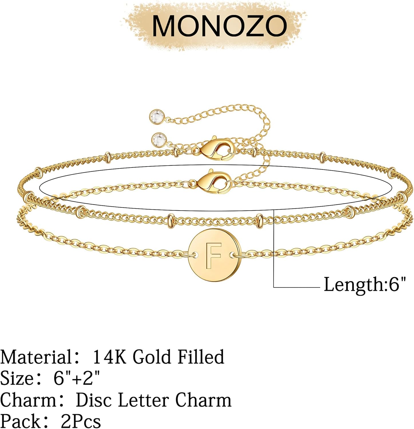 MONOZO Gold Initial Bracelets for Women Girls - Dainty 14K Gold Plated Layered Beaded Letter Initial Bracelet 26 Alphabet Disc Monogram Charm Bracelet Jewelry Gifts for Her - Image 4