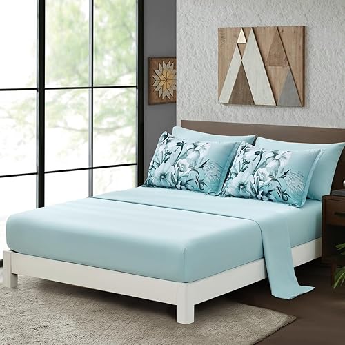 Miniatura 4 de Luxudecor Juego de edredón floral tamaño King de 7 piezas, cama dorada y negra en una bolsa, elegante edredón floral con juego de sábanas, juego de