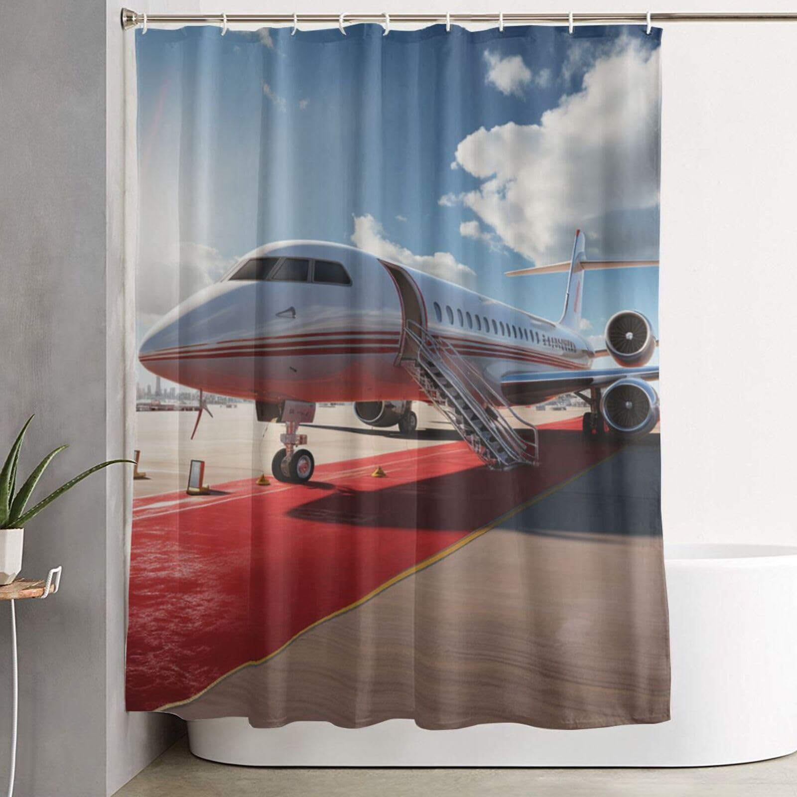 Rideau de douche imperméable 182x152 cm avec 12 crochets motif tapis rouge ferme