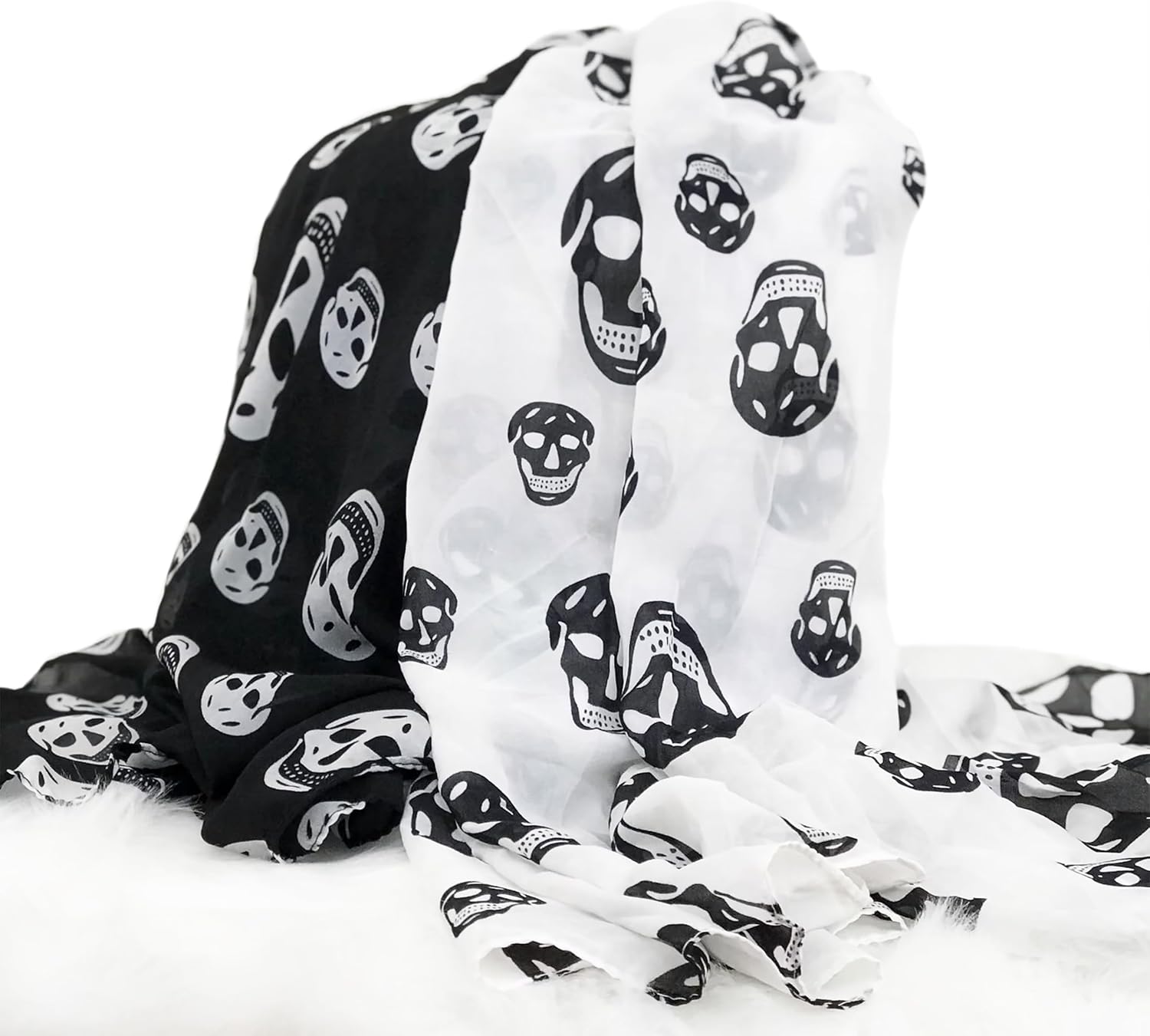 Mazeology Skull Scarf Soft Silky Poly Chiffon 59” Long Scarf Gothic Black and White Gothic Fashion Accessory 18” Wide, Pirate Bandana for Women & Men - Image 6