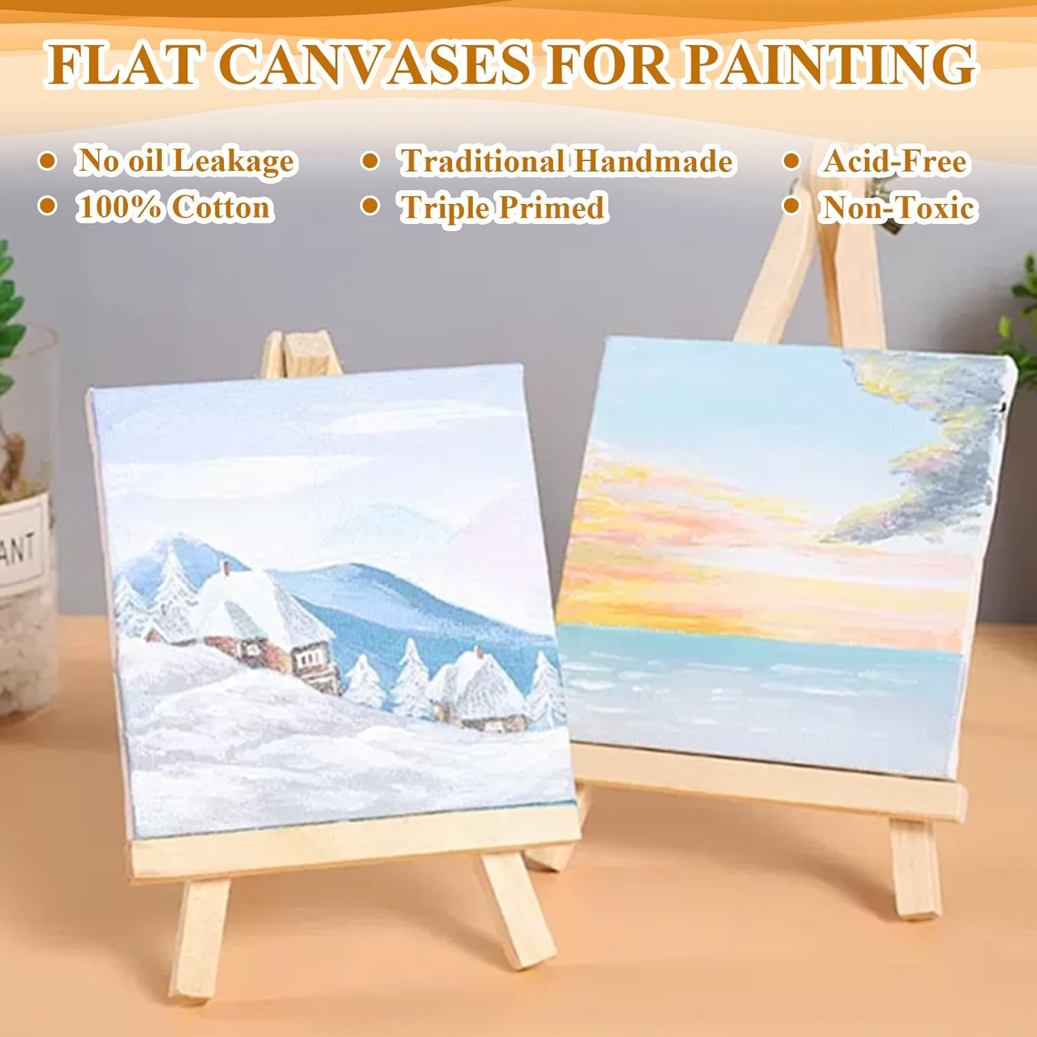 24 Pack Small Stretched Canvas for Painting 6x6 inch, 2/5'' Profile Blank Canvas for Painting, Small Blank Paint Canvas for Art, Acrylics, Oils & Other Painting, Pre-Primed