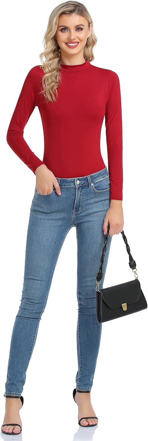 Women's Basic Long Sleeve Thermal Top Lightweight Mock Neck Shirts Slim Fit Layer Soft Top - Image 5