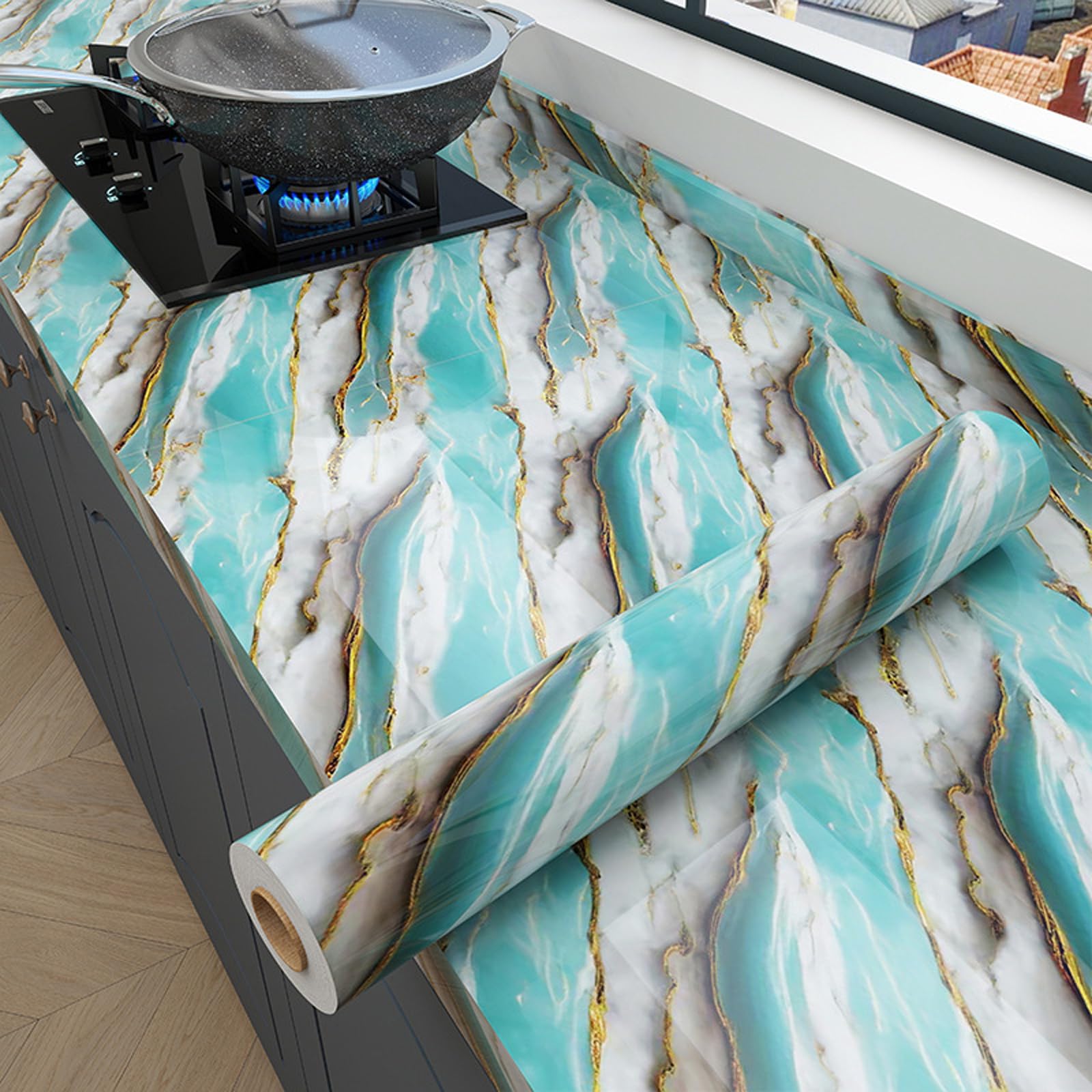 Revestimiento para encimera que cubre muebles viejos con papel brillante