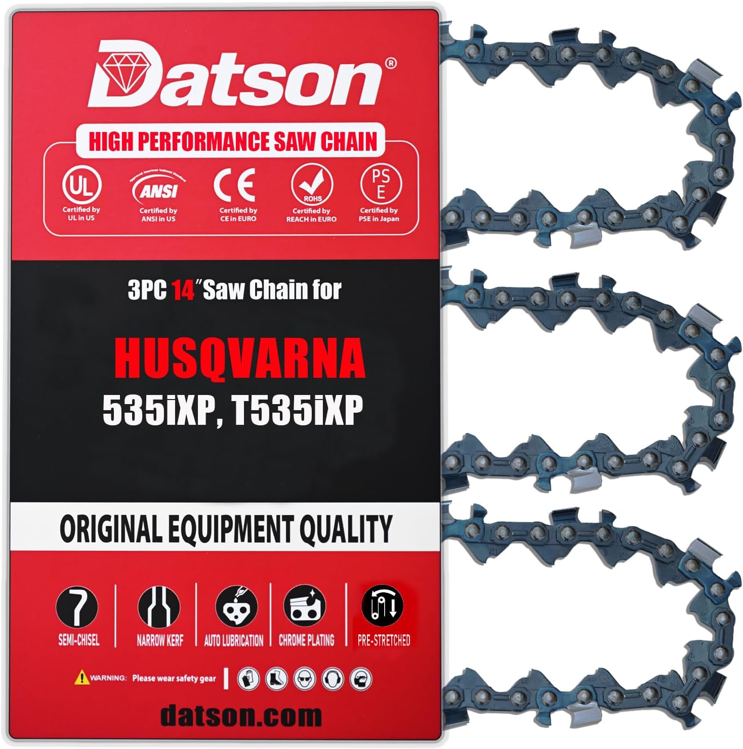 14 Inch Chainsaw Chain Replacement for HUSQVARNA 535iXP, T535iXP,DEWALT 60V Max Brushless DCCS674, DCCS674B, DCCS674X2，MILWAUKEE 14" M18 Fuel Top Handle (3 Chains)
