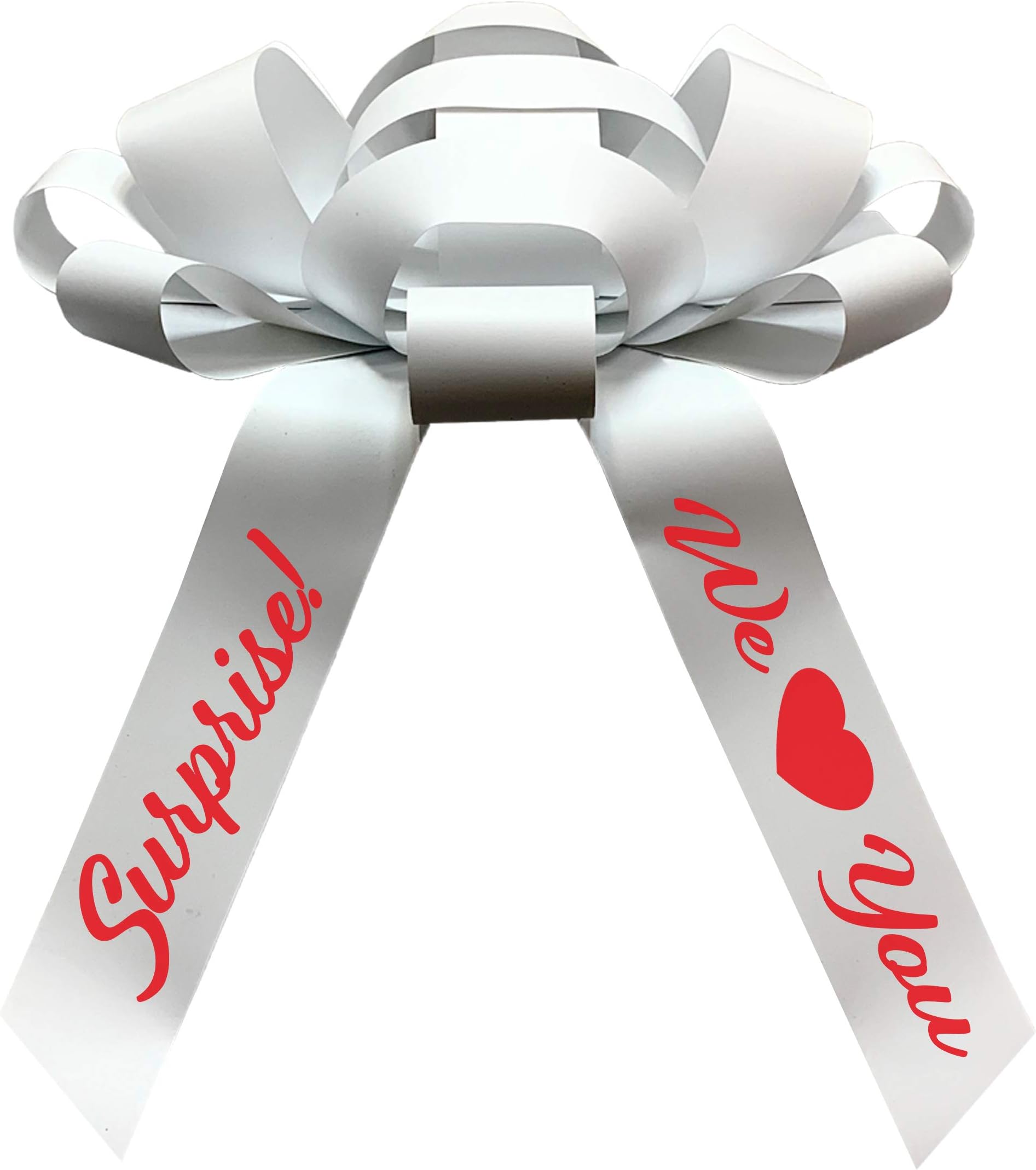 CarBowzBig Car Bow, Surprise We Love You, Giant 30" Bow, Non Scratch Magnet, Weather Resistant Vinyl (White)