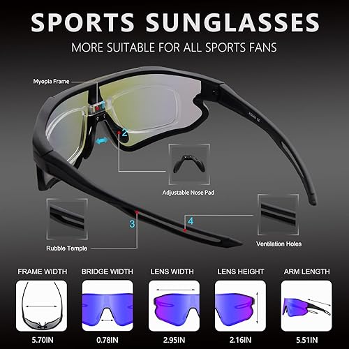 Miniatura 4 de OULAIQI Gafas de sol deportivas de ciclismo para hombres y mujeres con 1 o 3 lentes intercambiables, gafas de béisbol