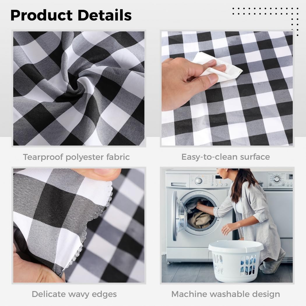 Générique Nappe à Carreaux Noir et Blanc, 140 x 140 cm, Nappe rectangulaire Lavable, Motif Vichy, Protection Contre Les Taches et Les éclaboussures, pour Salle à Manger, Pique-Nique, fête
