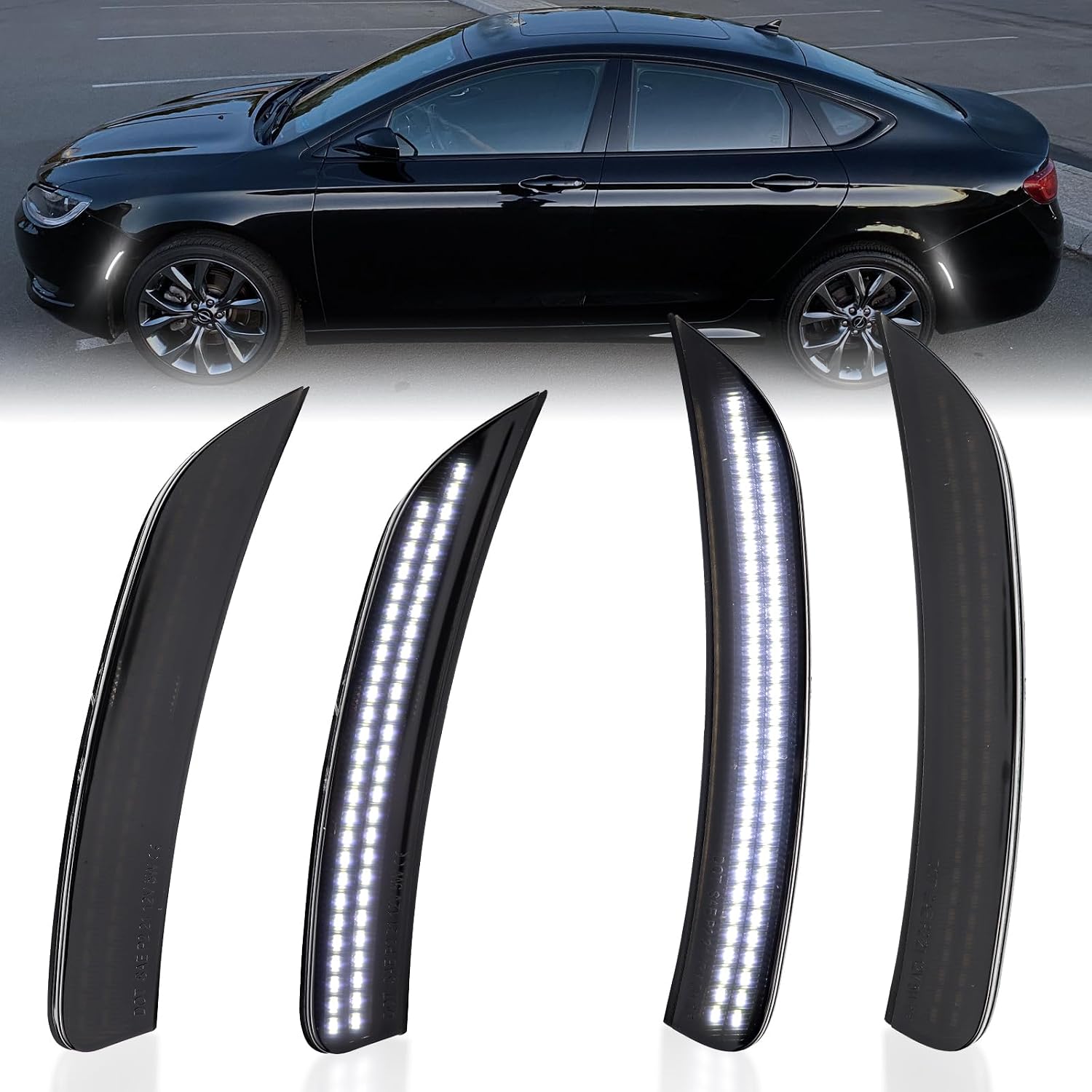 Side Marker Lights Compatible with Chrysler 200 Sedan 2015 2016 2017 LED Smoked Lens, White Side Marker Lamps, Front & Rear Bumper 4PCS