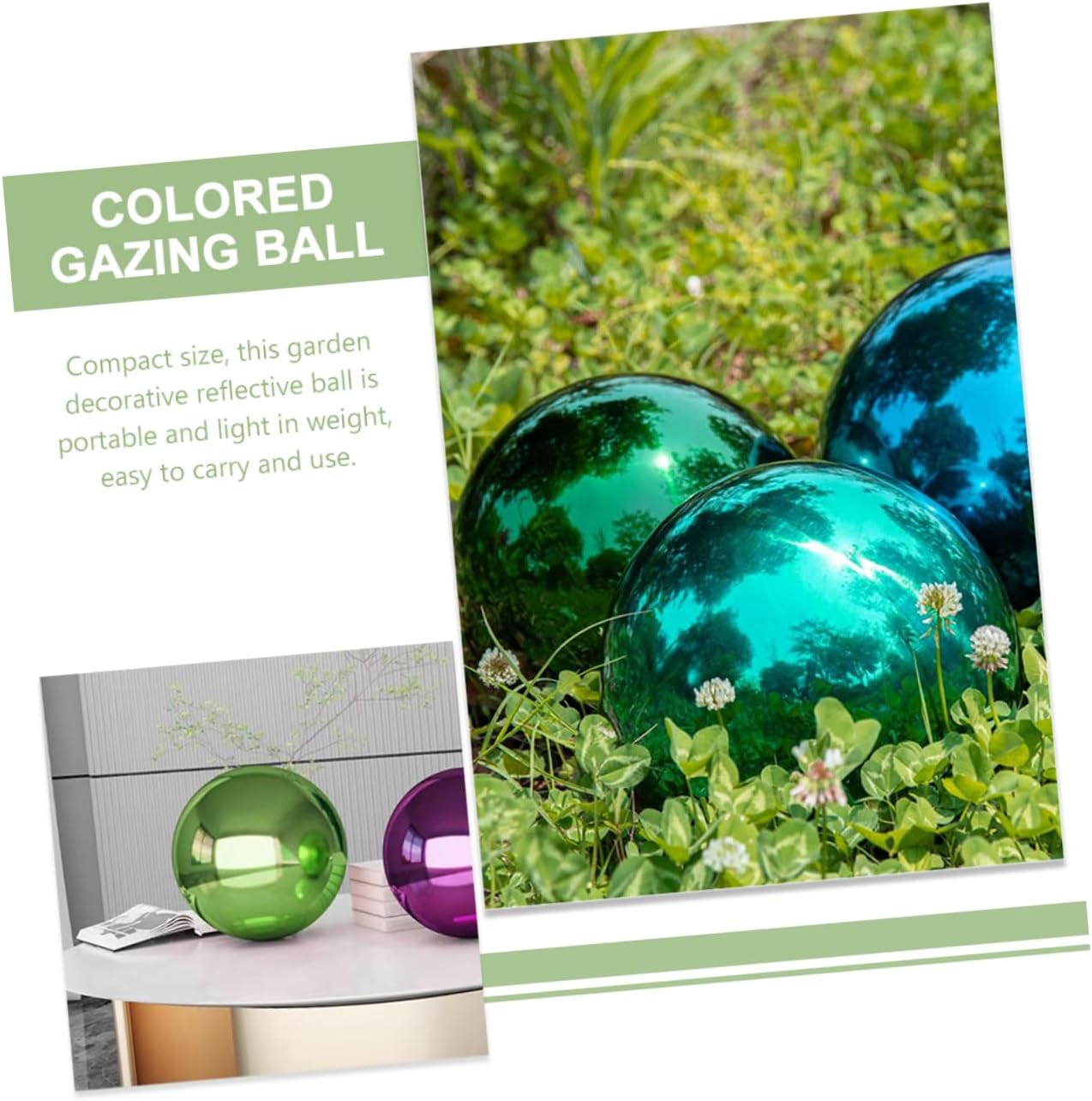 DULAI Patio Gazing Balls Garden Spheres Ball Garden Reflection Ball Mirror Globe for Ponds Polished Reflective Ball Green Decor Outdoor Garden Decor Stainless Steel, 12x12cm