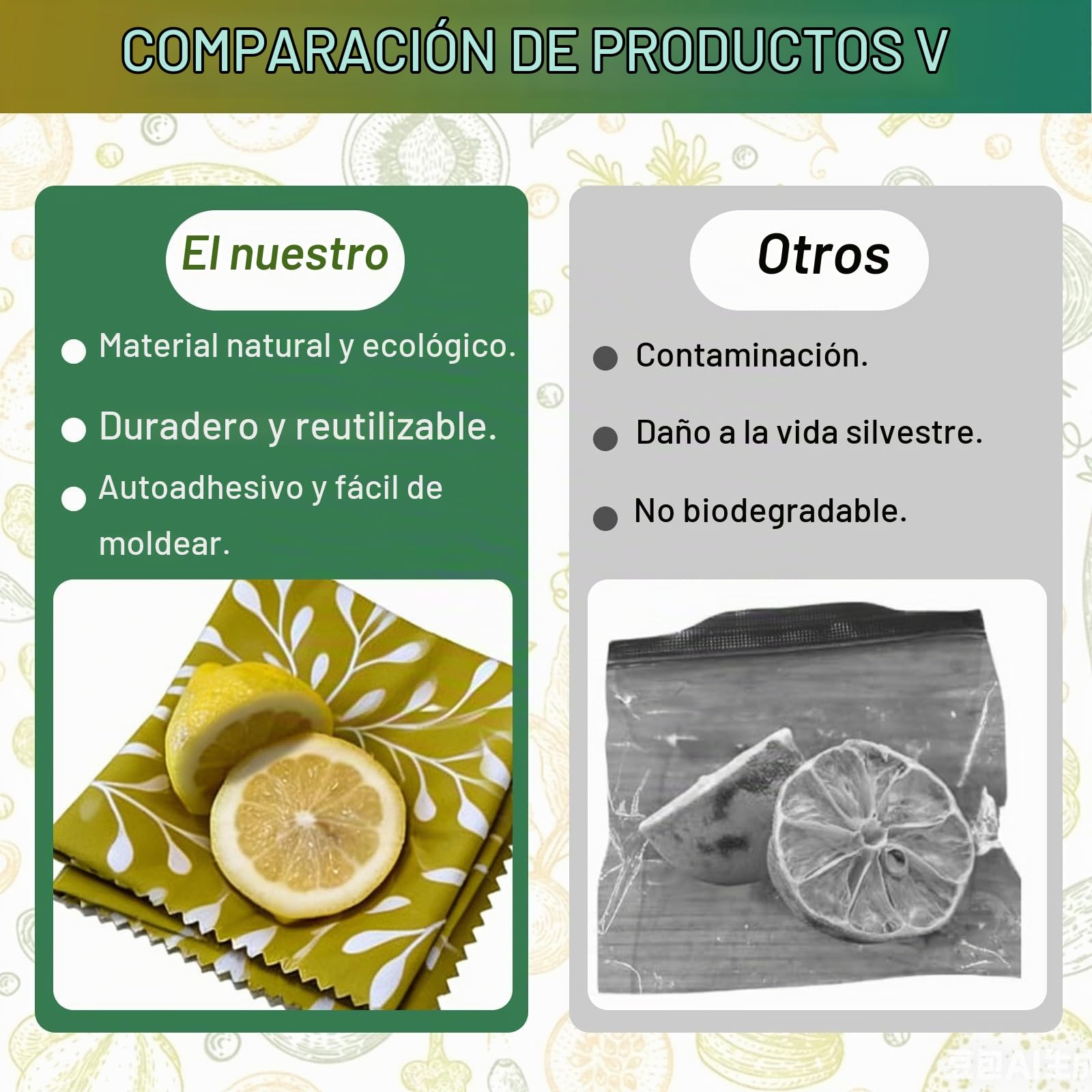 Juego De 9 Paños De Cera De Abeja (1L, 3M, 5S) Reutilizables De Algodón Ecológico – Alternativa Sin Plástico A Film Alimentario para Cocina – Diseño De Hojas Verdes