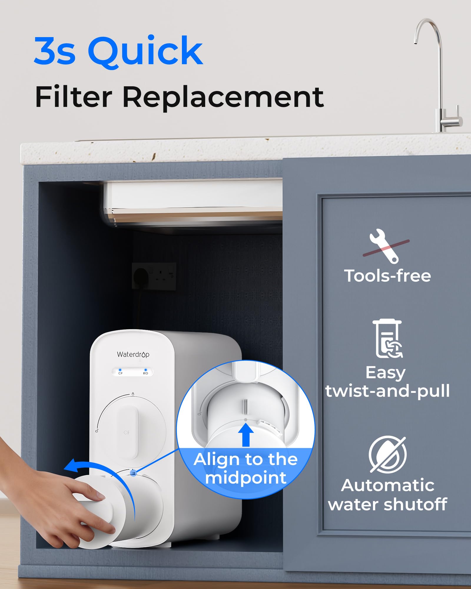 Waterdrop WD-G5P500-RO Filter, Replacement for WD-G5P500 & WD-G5P500A Undersink Reverse Osmosis System, 24-Month Lifetime - Image 4