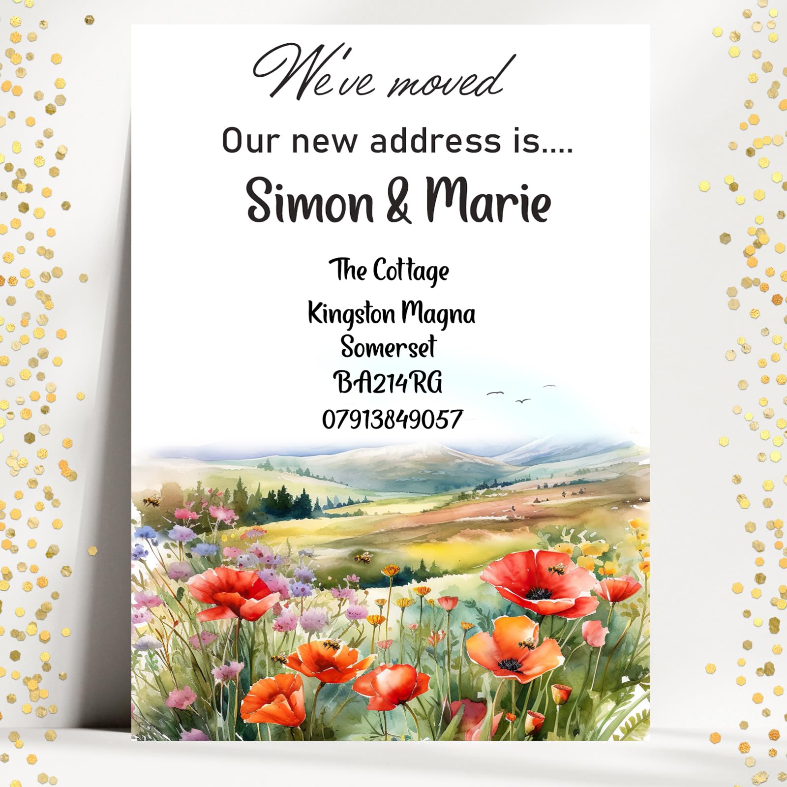 Printed Poppy Valley Change of Address Cards - Personalised New Home Announcement - Change of Address Cards - Custom New Home Cards-Valley Fields Theme