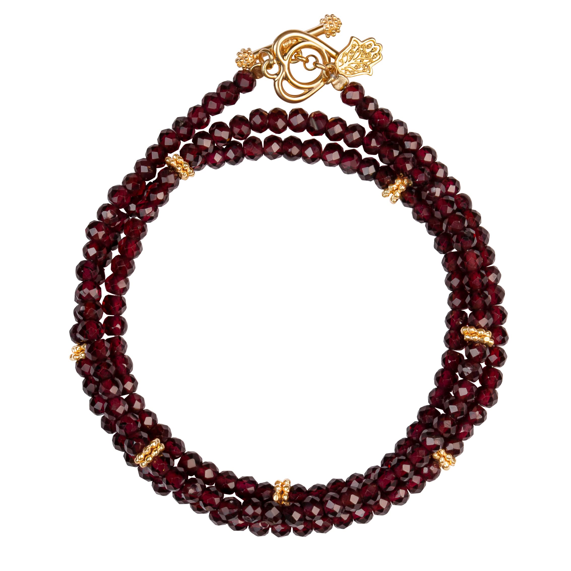 KARMA AND LUCK Spirit of Love - Genuine Garnet Stones 925 Sterling Silver- 18K Gold Plated Wrap Bracelet for Women with Gorgeous Heart Charms. Ready