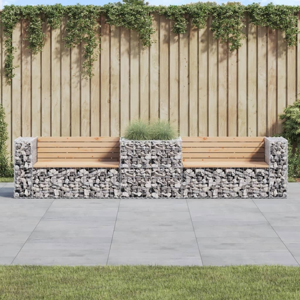 Garden Bench with Gabion Basket Natural Wood and Silver,Rustic Garden Bench with Gabion Basket Solid Pine Wood & WeatherResistant Outdoor Furniture for Patios & Backyards Patio Furniture