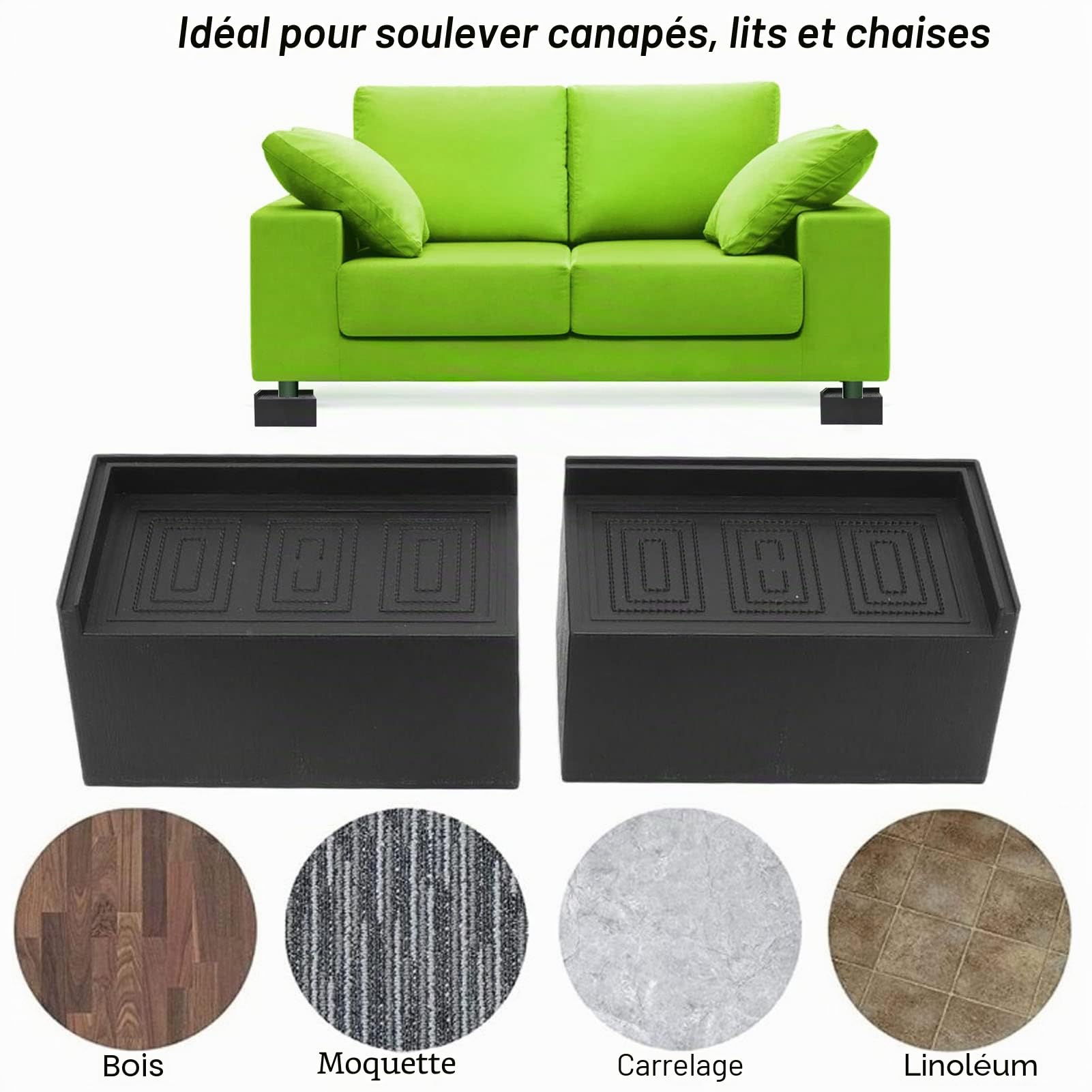 Grand Rehausseur De Lit, 4 Pièces, Larges Et Rectangulaires, Robustes, Pour Meubles, Hauteurs De 3 Pouces, Pour Lit, Canapé, Chaise, Levage De Machine à Laver