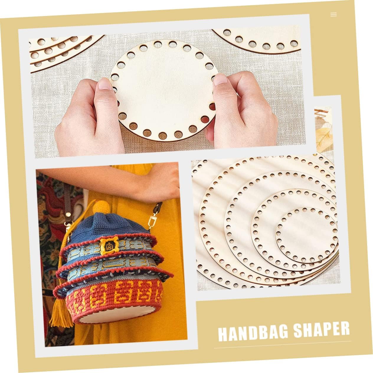 Crochet Basket Base Wooden Round Bottom for DIY Bag 5pcs