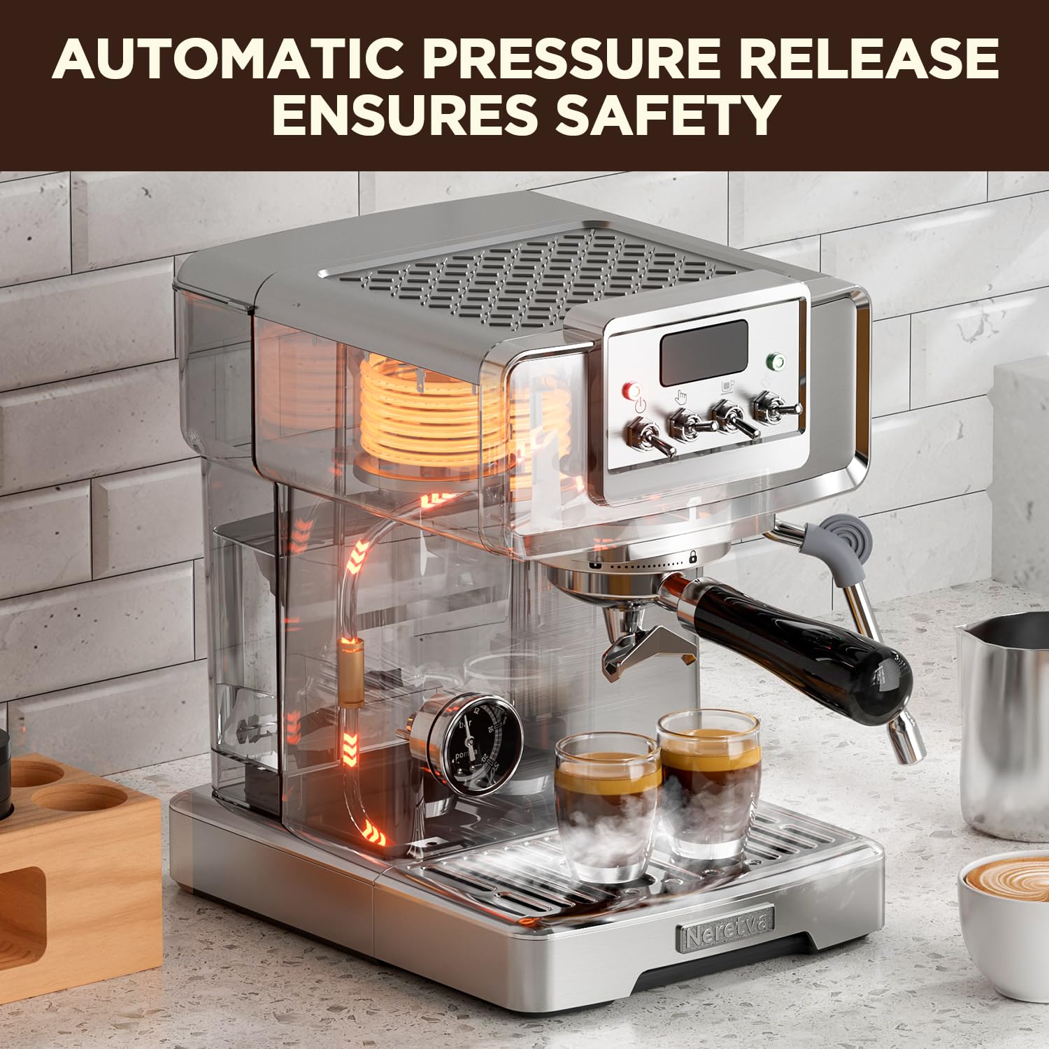 Amazon | Neretva Espresso Machine, 15 Bar LCD Display Espresso