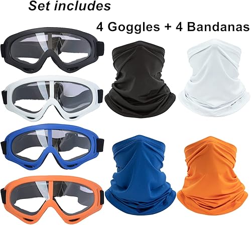 Miniatura 6 de Juego de 4 gafas para motocicleta, para moto-cross, ATV, todoterreno, protección, con paquete de 4 bandas de cuello transpirables tipo pañuelo para