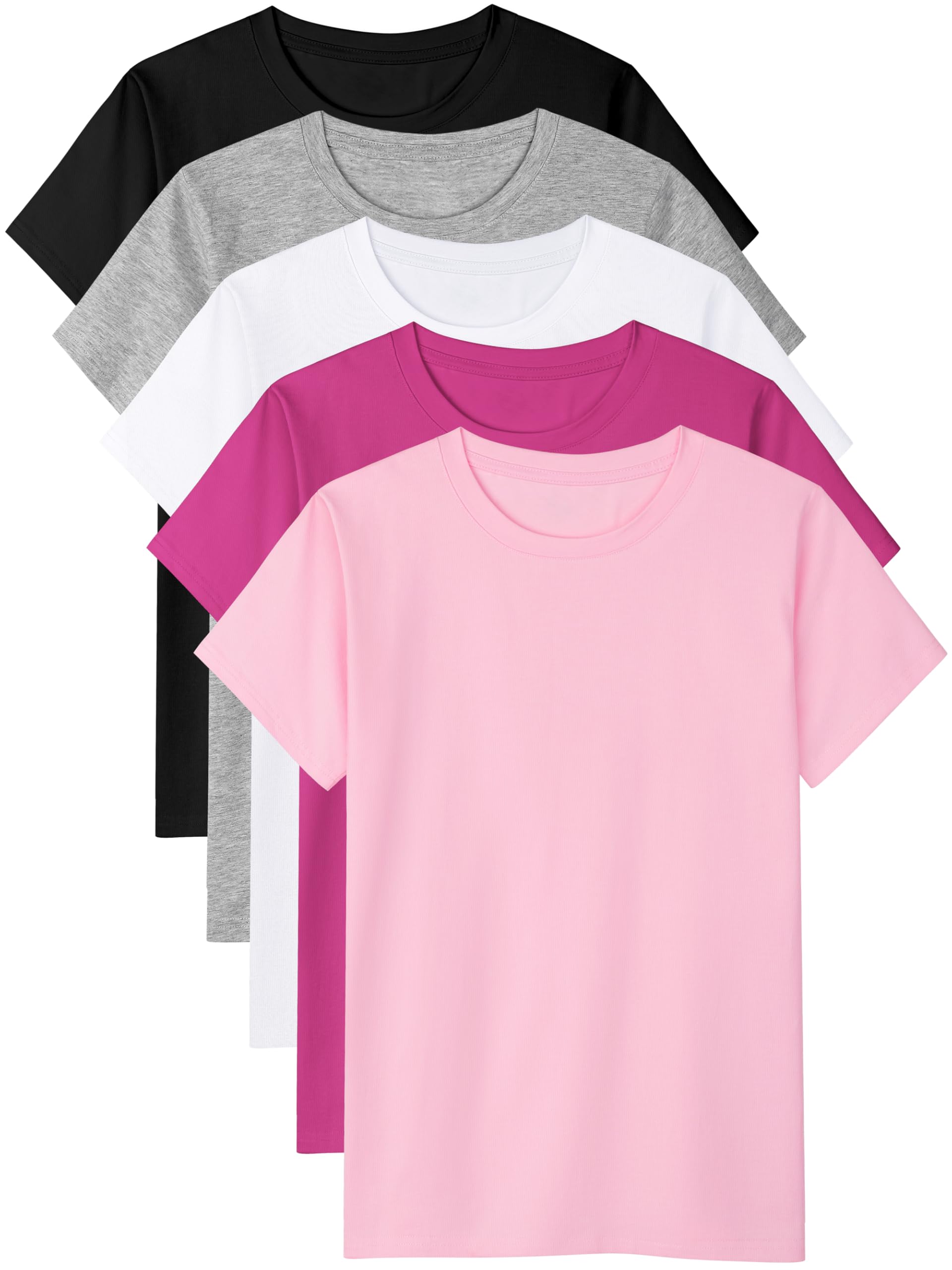 Poroka 5 Pack Girls Shirts Cotton Short Sleeve Shirts for Girls Kids Tshirts Summer Tops Tees