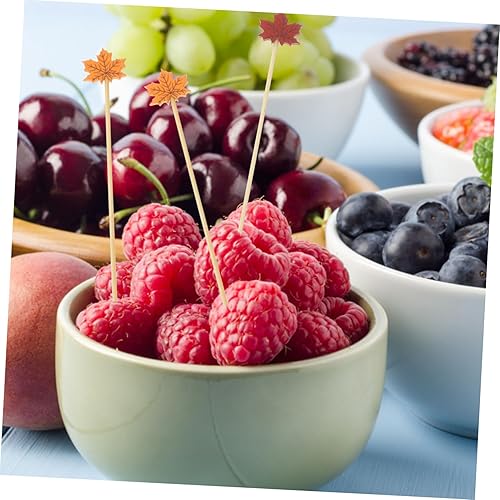 Miniatura 5 de Kichvoe Palillos de cóctel de otoño con hojas de arce, 200 piezas con temática de otoño, bebidas de frutas, palillos de postre, sándwich de comida,