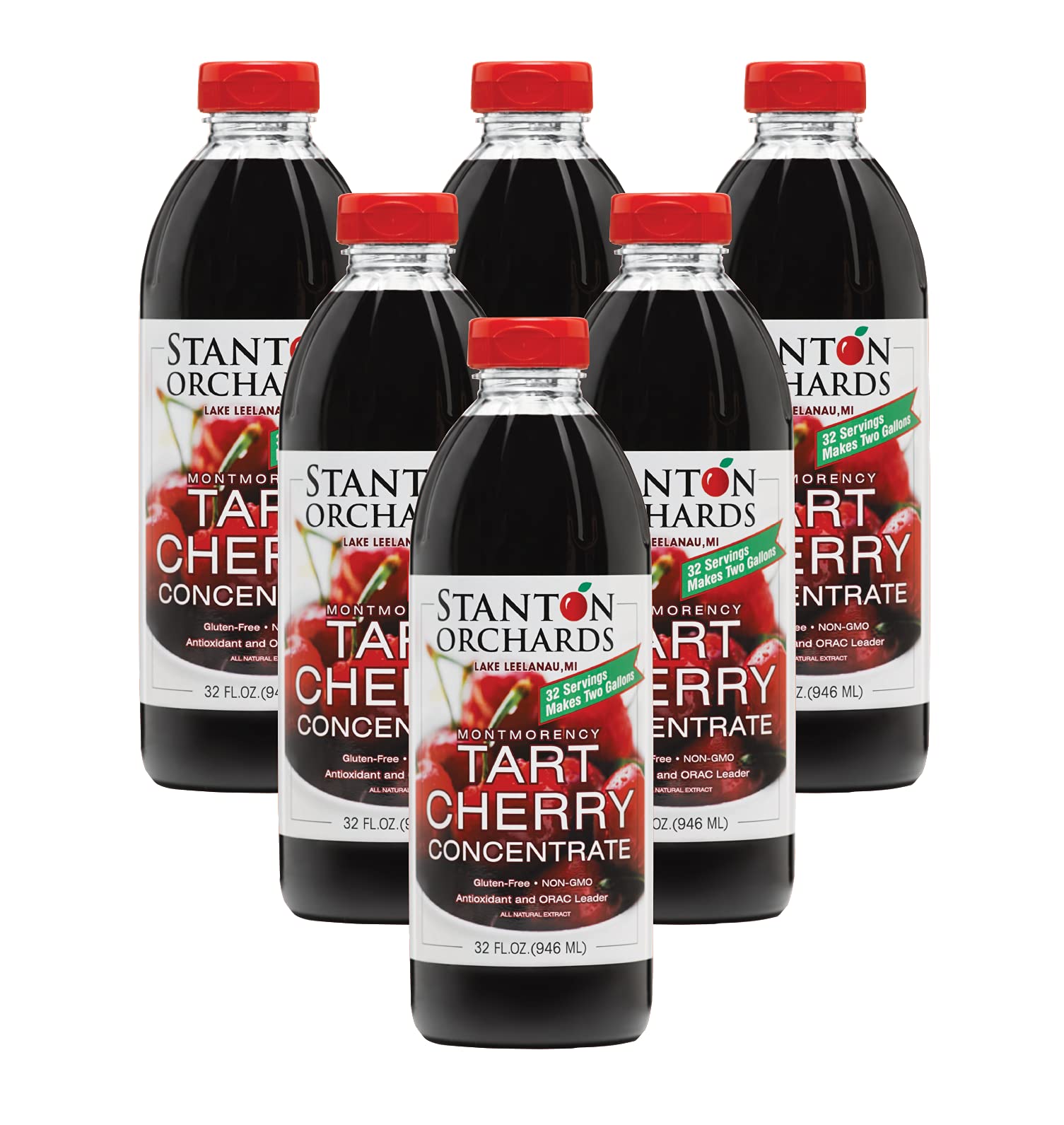 Stanton Orchards Montmorency Tart Cherry Juice Concentrate - 100% Pure All Natural Unsweetened Juice Concentrate - Natural Antioxidants - No Added Sugar or Preservatives - 32 Fl Oz Pack of 6