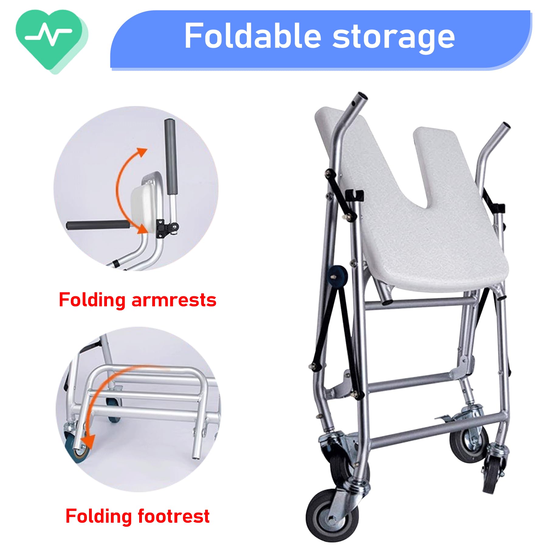Sedile da Bagno Sedia da Doccia per Anziani e Disabili con Rotelle, Sedia Wc Doccia con Rotelle Pieghevole, Sgabello Bagno Doccia, Massimo Carico 120 Kg, Una Sedia Doppio Scopo