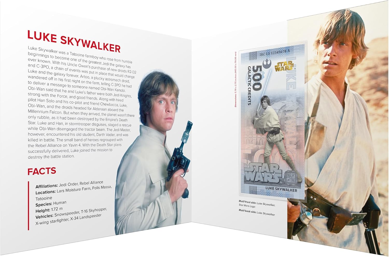 FANTASY CLUB Gwiezdne Wojny Trylogia Bilet Oryginalny Luke Skywalker Oficjalny towar Edycja limitowana ze złotym hologramem i efektami UV