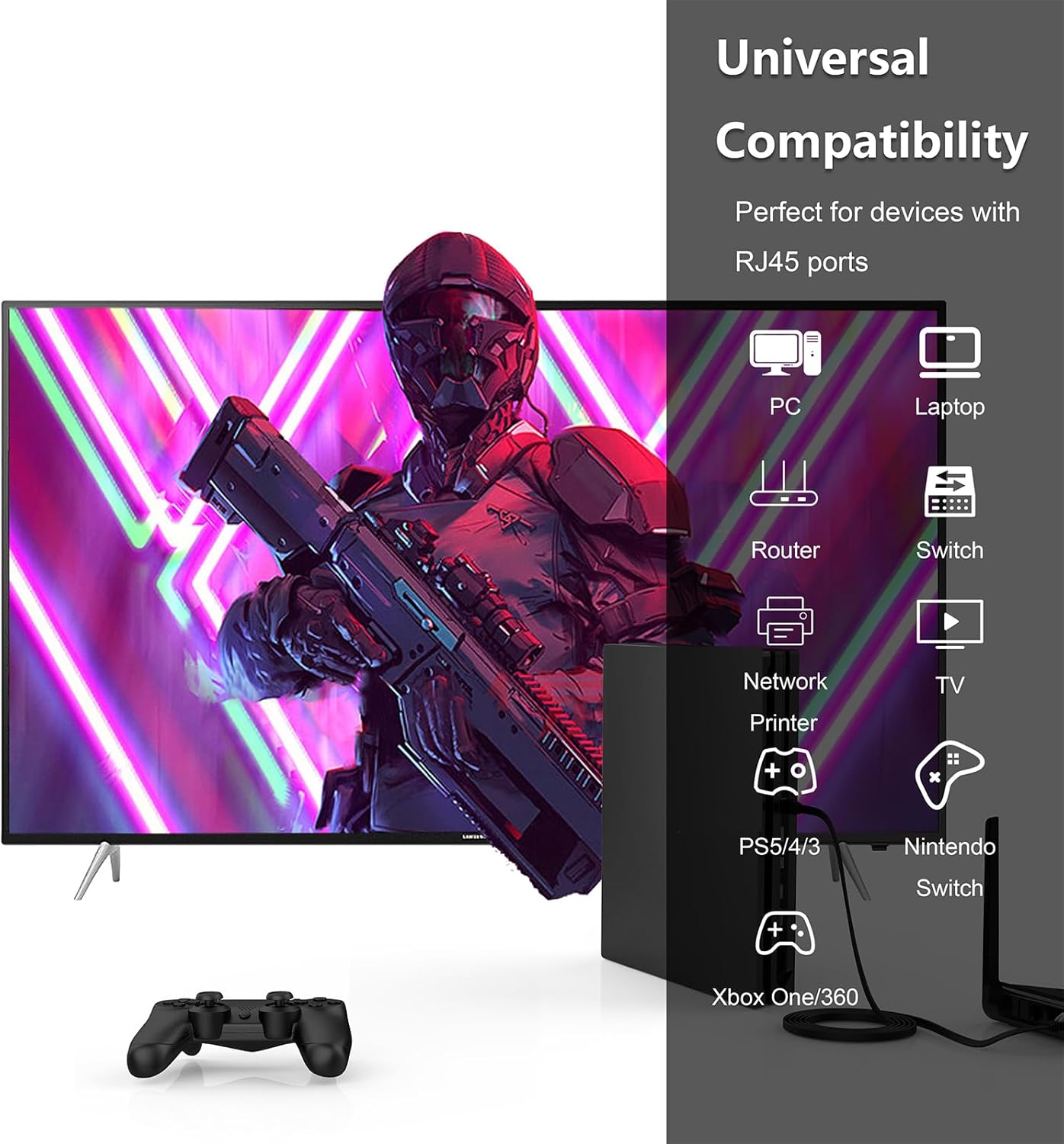 Cat 7 Ethernet Cable 100 ft High Speed 10Gbps 600MHz, Shielded Long Ethernet Cord, LAN Cable with RJ45, Flat Internet Network Patch Cord, Fast LAN Wire for Gaming, PS5/4/3, Xbox, Modem, Router