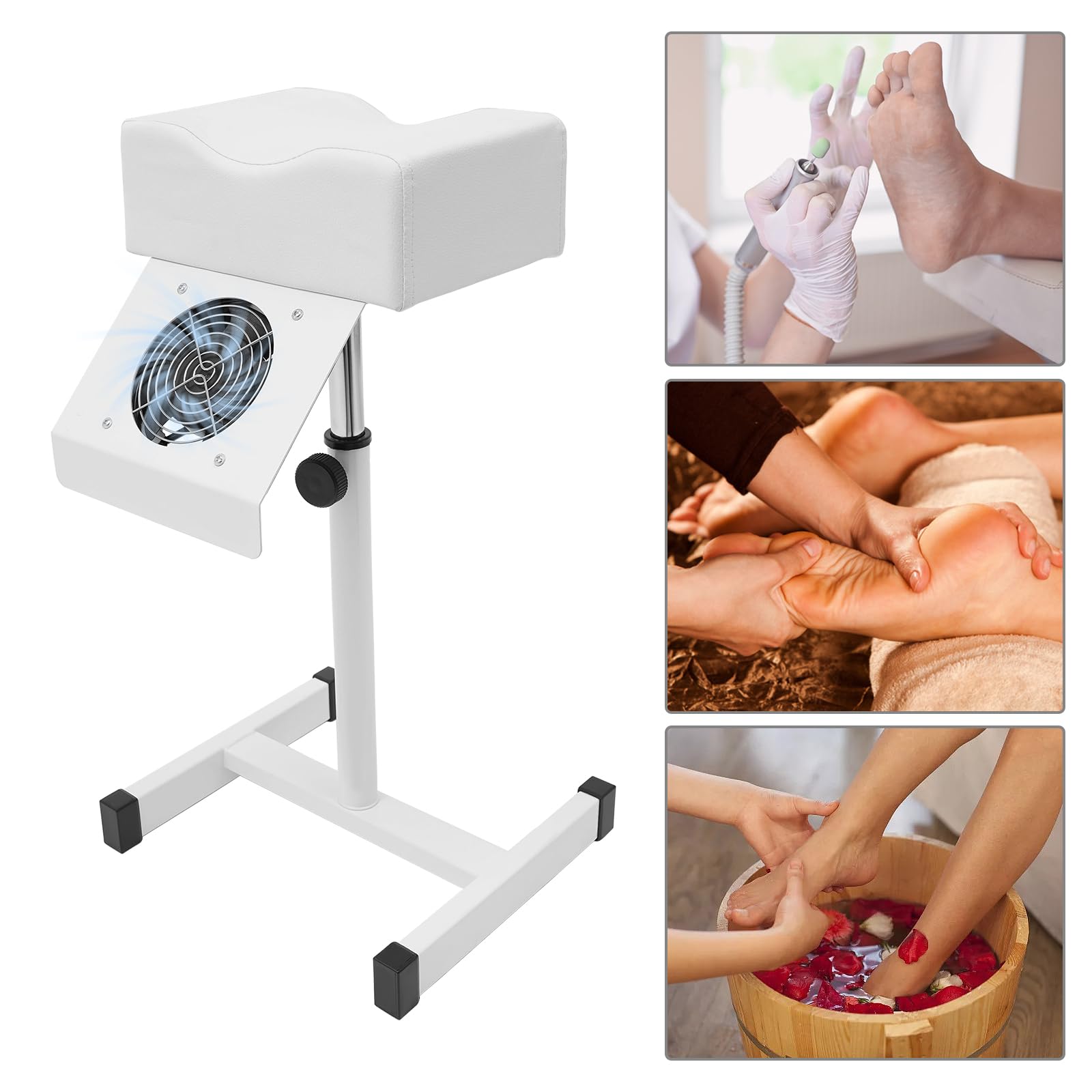 Banco de uñas con aspiradora, taburete de pedicura, taburete de belleza con aspiradora, reposapiés de manicura para salones, spas comerciales (blanco)