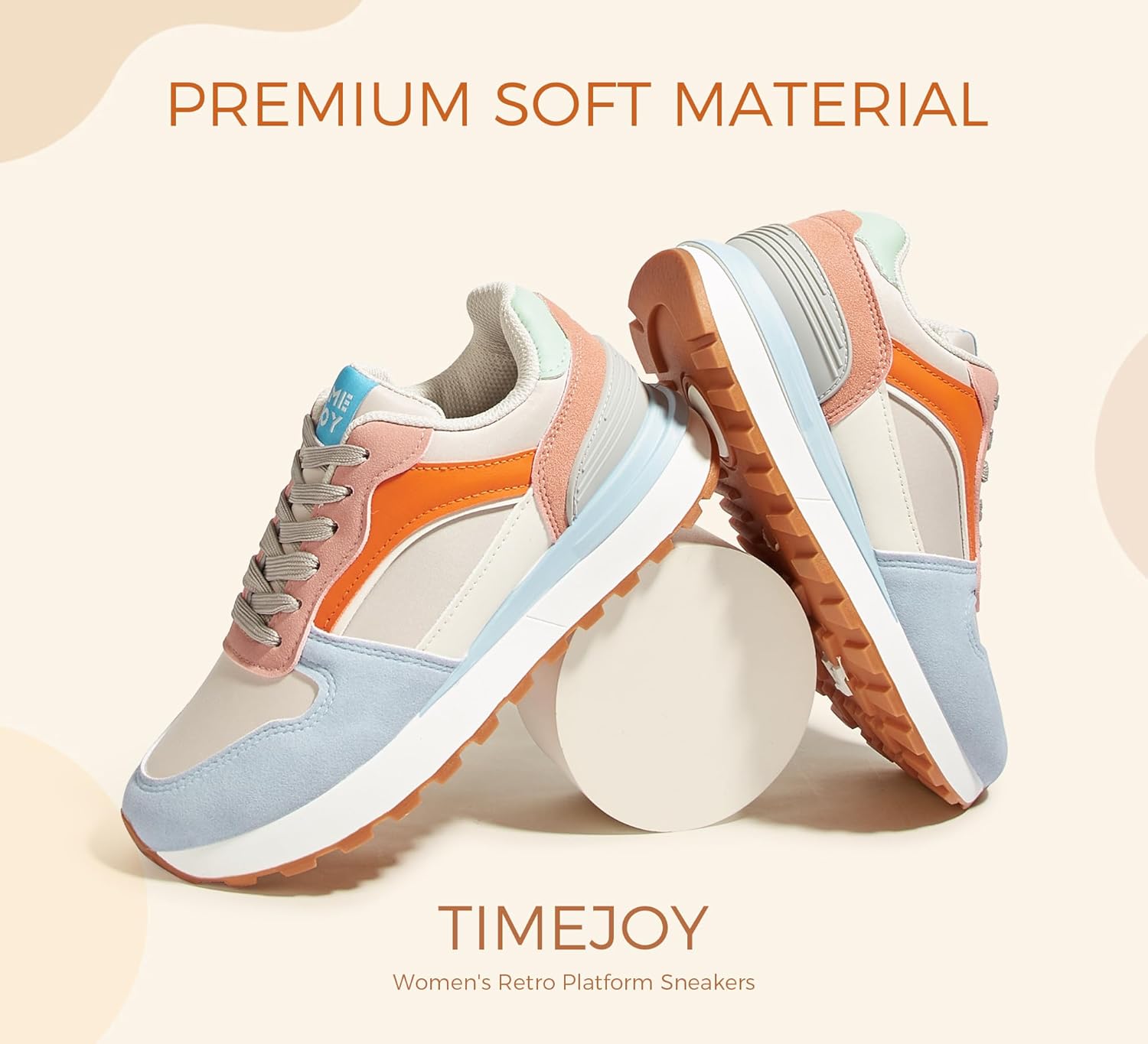 Women's Retro Platform Sneakers Colorblock Oxford Fabric Chunky Lace-Up Shoes with Recyclable Material Insole for Tennis, Walking & Casual - Image 4