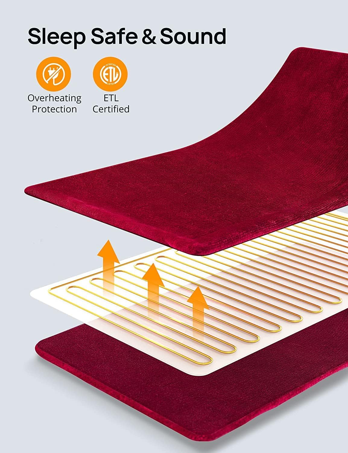 Evajoy Heated Blanket Electric Blanket, 50''x 60'' Heating Blanket Throw Soft Flannel Fast Heating Blanket with 10 Heating Levels 3 Auto-Off Timer, Overheating Protection Machine Washable