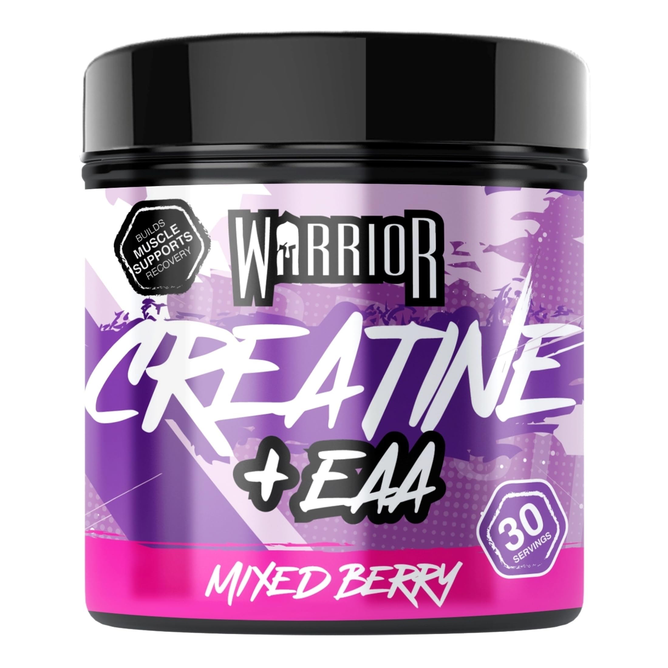 Warrior Kreatin Monohydrat Pulver + EAA Aminosäuren Pulver 270 g, 30 Portionen – Creatin Pulver mit essenziellen Aminosäuren, Intra Workout für Muskelaufbau & Regeneration – Waldbeere