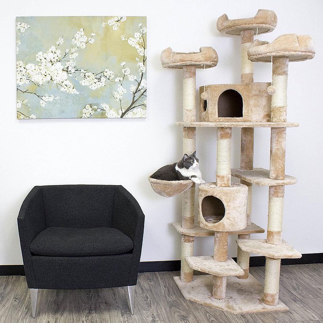 CozyCatFurniture Extra Large Climbing Cat Tree Furniture for Active Cats, Beige