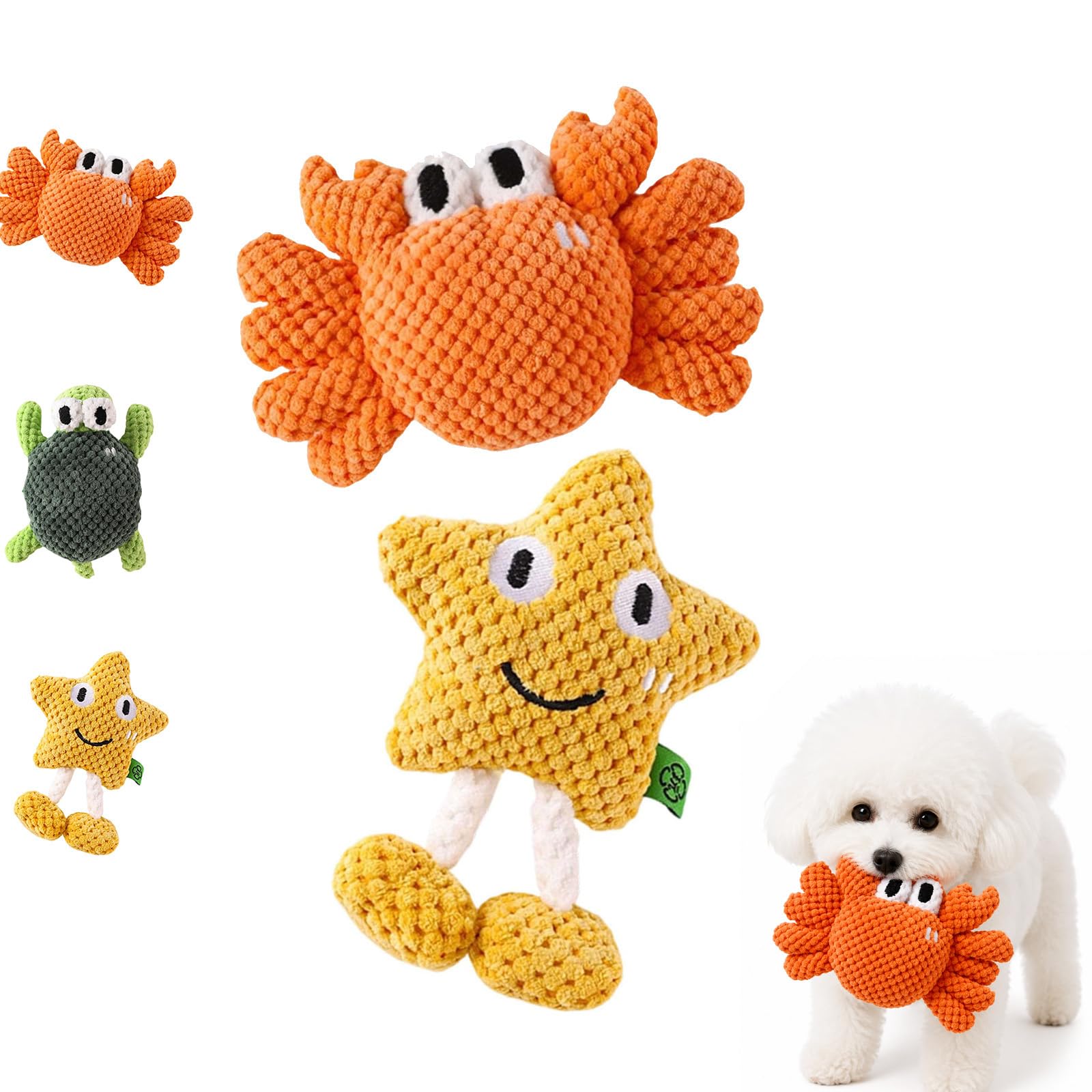 Juguete para Perros con Sonido, Peluche Crujiente para Cachorros y Perros Medianos/Grandes, Interactivo de Enriquecimiento, Algodón Resistente para Lanzar, Tirar y Jugar (Star+Crab)