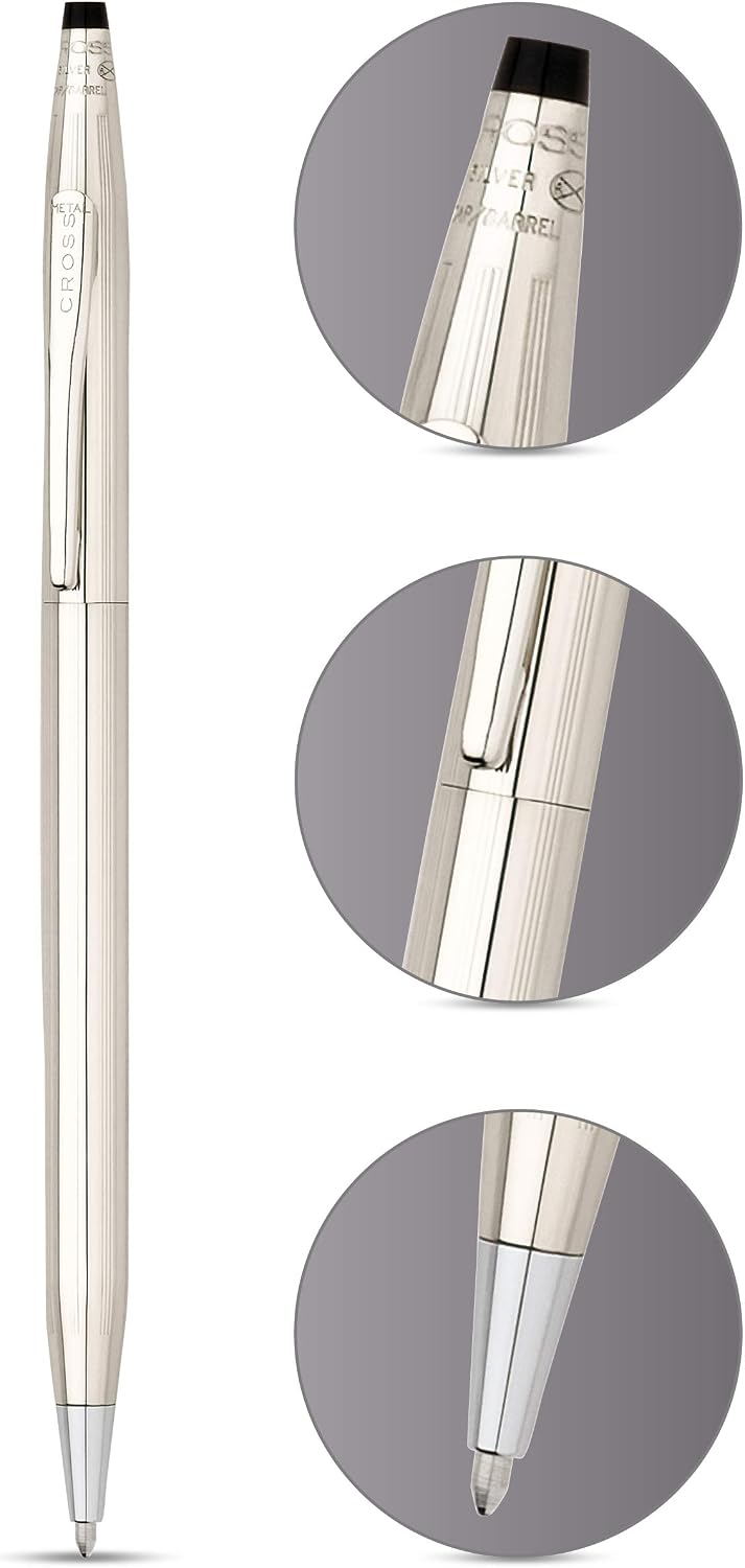 Cross Classic Century Refillable Ballpoint Pen, Medium Ballpen, Includes Premium Gift Box - Hallmarked Sterling Silver