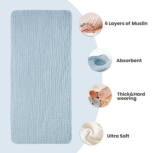 Miniatura 3 de Konssy Paquete de 6 paños de muselina para bebé, suaves y absorbentes, 100% algodón, ropa para eructos para recién nacidos, bebés niños y niñas,