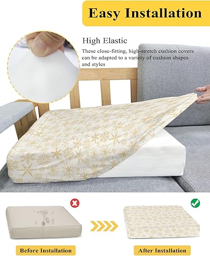 Miniatura 5 de Wowouhiya Yellow Christmas Snowflake Couch Cushion Covers, Stretch Sofa Cover with Elastic Bottom, Xmas Winter Snowflake Sofa Slipcovers Protector