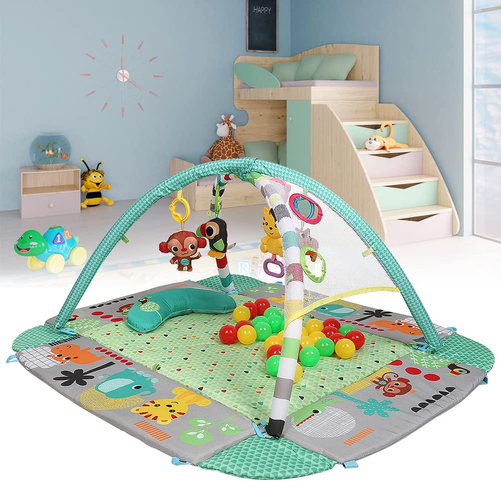 Baby Spielbogen Baby Spieldecke mit Musik & Lichtern ，Pädagogisches Spielzeug für Baby & Kleinkinder 0-24 Monate (97.5 * 54 * 109cm (Grün))